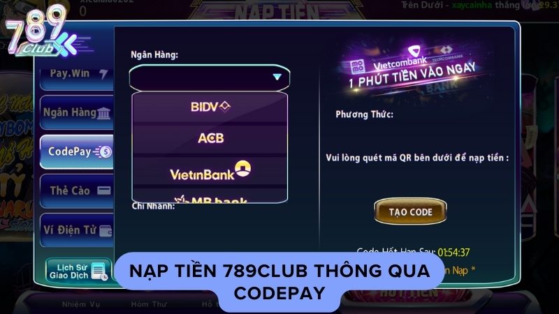 Nạp tiền 789Club thông qua CodePay